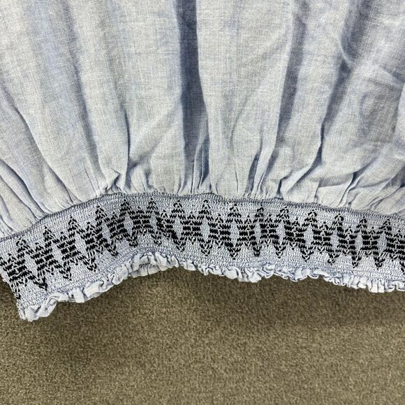 Gap Top women Medium Blue Puff Sleeves boat neck Floral embroidered Crop Blouse - Picture 11 of 14